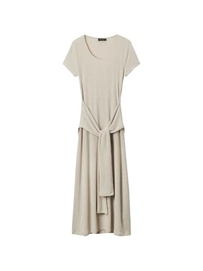 Tout A Coup Ribbed Tie Midi Dress In Neutral