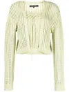 Tout A Coup Ribbed-trim Drawstring Cardigan In Green