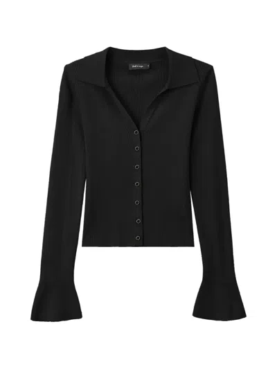 Tout A Coup Ribbed-knit Flared-cuff Cardigan In Blue