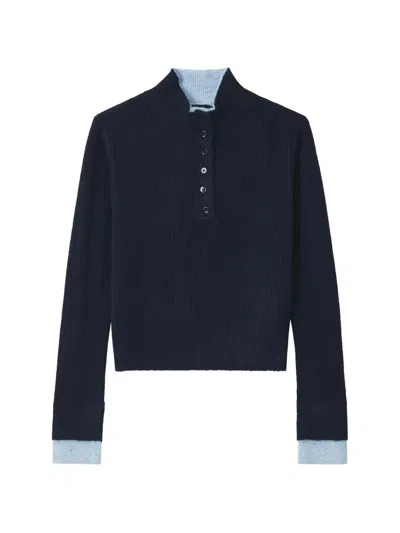 Tout A Coup Ribbed-knit Layered-effect Sweater In Blue
