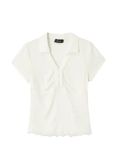 Tout A Coup Ribbed-knit Lettuce-edge T-shirt In White