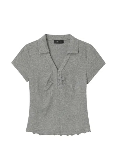 Tout A Coup Ribbed-knit Ruffled-trim T-shirt In Gray