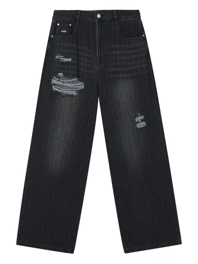 Tout A Coup Ripped Pinstripe Denim In Black