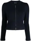 Tout A Coup Round-neck Ribbed-knit Jacket In Blue