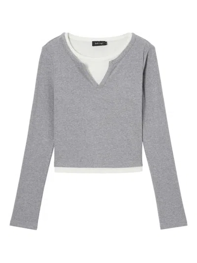 Tout A Coup Round-neck Ribbed Sweater In Gray