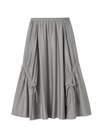 Tout A Coup Ruched Drawstring Midi Skirt In Gray