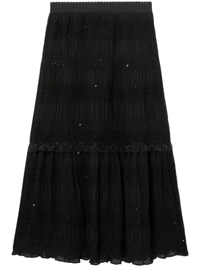 Tout A Coup Ruffle-detail Tiered Midi Skirt In Black