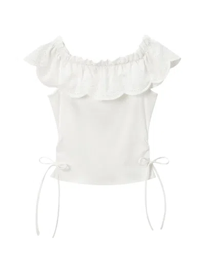 Tout A Coup Ruffled Broderie-anglaise Top In White
