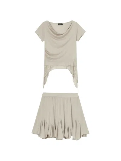 Tout A Coup Ruffled Lace-trim Mini Dress In Neutral