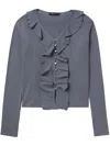 Tout A Coup Ruffled Ribbed Cardigan In Grey