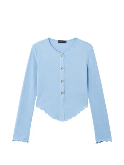 Tout A Coup Ruffled-hem Ribbed Cardigan In Blue