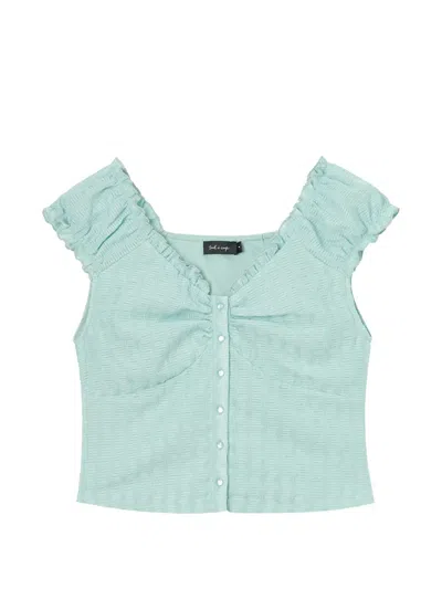 Tout A Coup Ruffled-trim Ruched Top In Blue