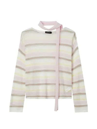 Tout A Coup Scarf-detail Striped Sweater In Neutral