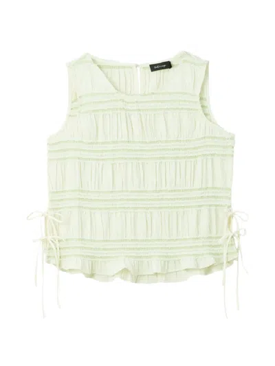 Tout A Coup Shirred Ruffled Blouse In Green