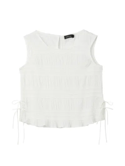 Tout A Coup Shirred Side-tie Blouse In White