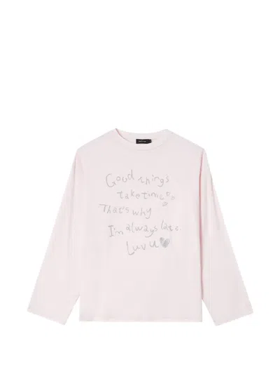 Tout A Coup Slogan-print Long-sleeve T-shirt In Pink