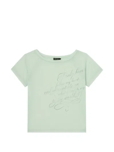 Tout A Coup Slogan-print Raglan-sleeve T-shirt In Green