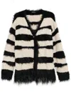 Tout A Coup Stripe Button Down Cardigan In Black