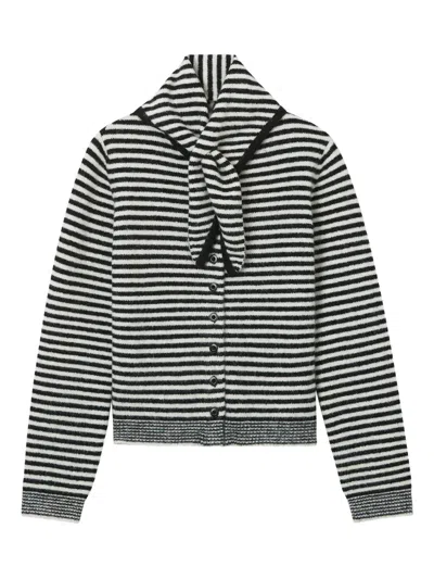 Tout A Coup Striped Buttoned Cardigan In Gray