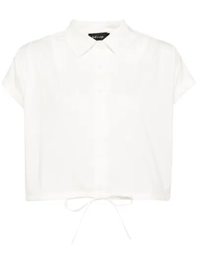 Tout A Coup Striped Cap-sleeves Cropped Shirt In White
