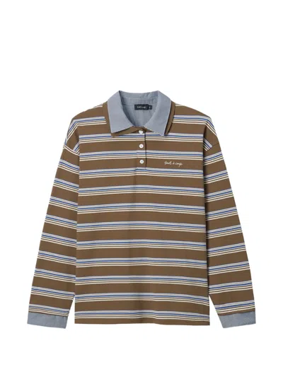 Tout A Coup Striped Collared Polo Top In Multi