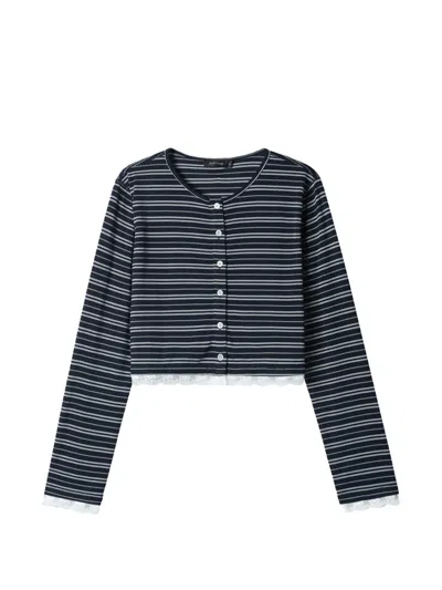 Tout A Coup Striped Lace-trim Cardigan In Blue