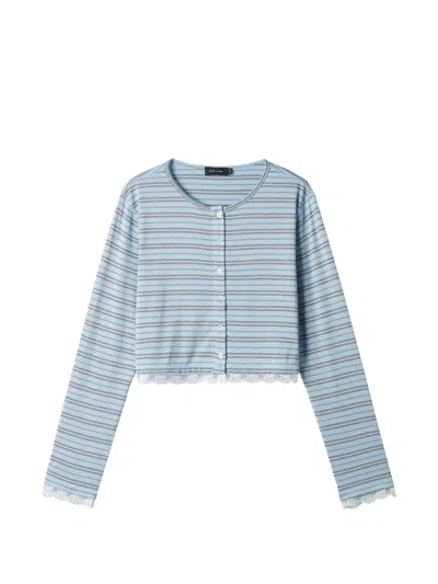 Tout A Coup Striped Lace-trim Cardigan In Blue