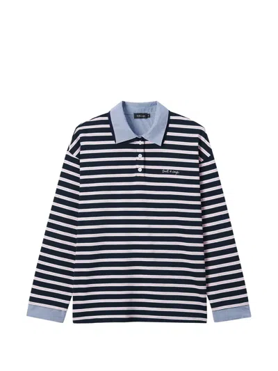 Tout A Coup Striped Long-sleeve Polo Shirt In Multi