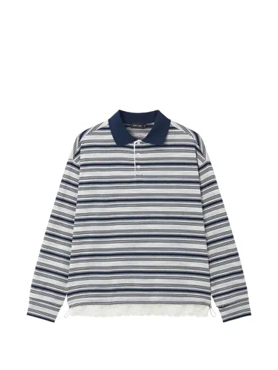 Tout A Coup Striped Long-sleeve Polo Top In Gray