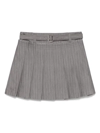 Tout A Coup Striped Pleated Skirt In Grey