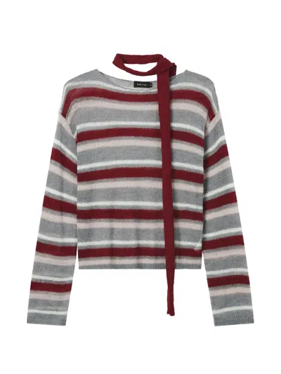 Tout A Coup Striped Scarf-detail Sweater In Gray