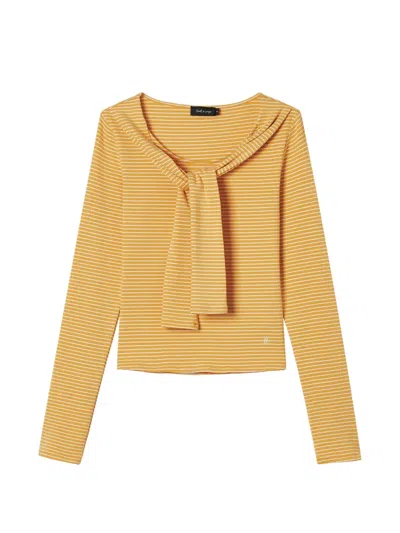 Tout A Coup Striped Tie-detail Top In Yellow