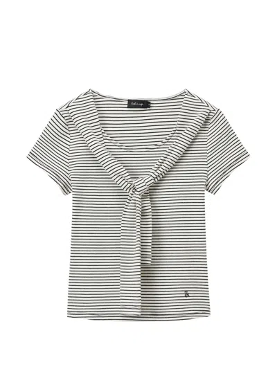 Tout A Coup Striped Tie-detail T-shirt In White