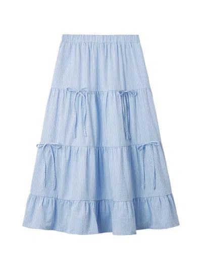 Tout A Coup Striped-pattern Midi Skirt In Blue