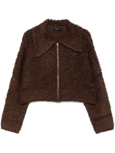 Tout A Coup Textured Zip-up Cardigan In Brown