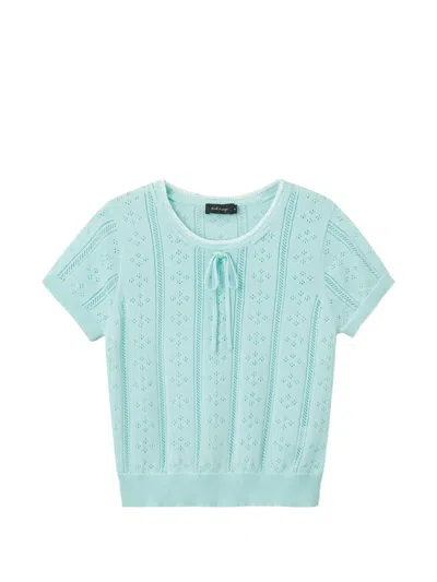 Tout A Coup Tie Neck Openwork Sweater In Blue