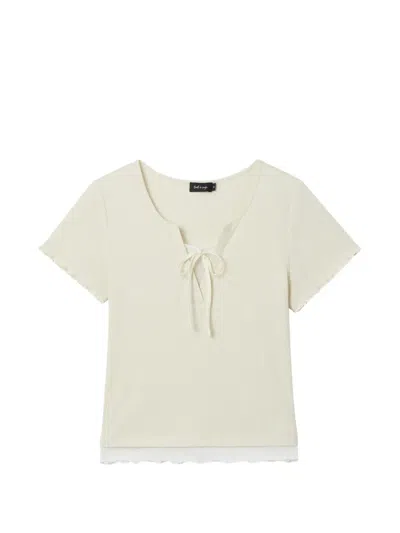 Tout A Coup Tie-neck Ribbed T-shirt In Neutral