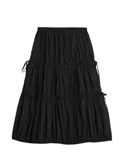 Tout A Coup Tiered Drawstring Midi Skirt In Black