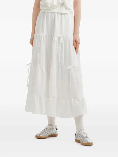 Tout A Coup Tiered Drawstring Midi Skirt In White
