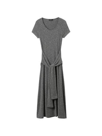 Tout A Coup Tie-waist Short-sleeve Dress In Gray