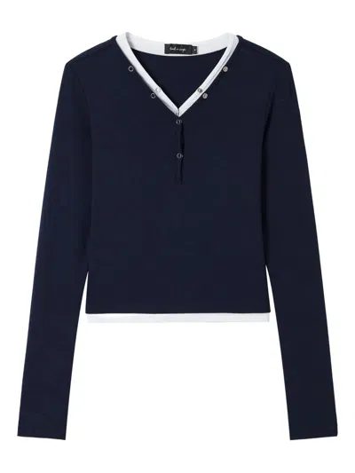 Tout A Coup V-neck Long-sleeves T-shirt In Blue