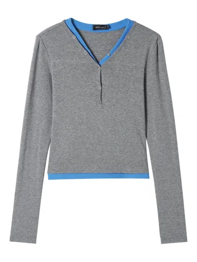 Tout A Coup V-neck Long-sleeves T-shirt In Gray