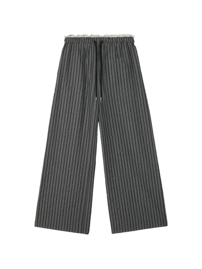 Tout A Coup Vertical-stripe Drawstring Trousers In Gray