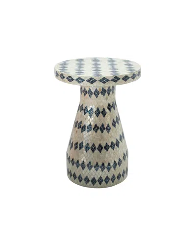 Tov Furniture 18" Wood And Shell Side Table In Blue And Cream