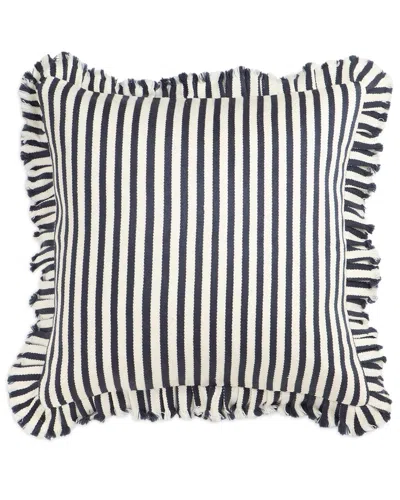 Tov Furniture Alessia Striped Ruffle 20in Square Accent Pillow In Navy