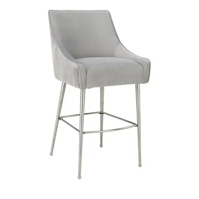 Tov Furniture Beatrix Pleated Velvet Bar Stool In Black In Gray