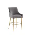 Tov Furniture Beatrix Velvet Counter Gold Legs Stool In Gray