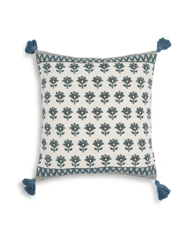Tov Furniture Blossom Printed Cotton Tassel 20 Inch Accent Cushion In Blue
