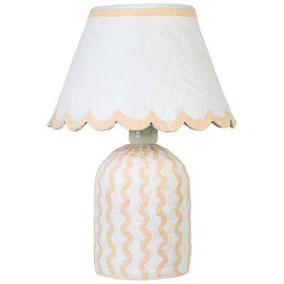 Tov Furniture Blum Blue Peach Scalloped Cotton Mache Table Lamp