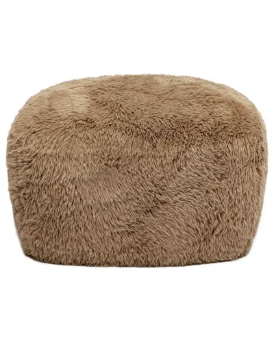 Tov Furniture Britt Dark Taupe Vegan Shearling Ottoman In Brown